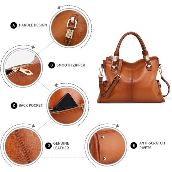 🆕Women Orange Brown Genuine Leather Purses and Handbags Tote Shoulder Bag - Picture 10 of 11